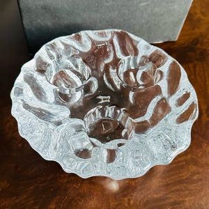 Orrefors Crystal Walnut 3 Votive Candle Holder New